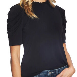 CeCe Puff Sleeve Crepe Top in Black
